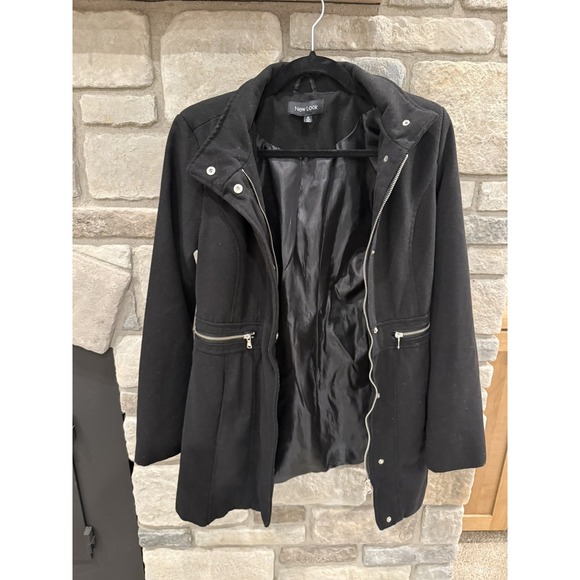New Look Black Wool Women's Peacoat Coat Jacket Size Medium Curvy Cute - Picture 7 of 9